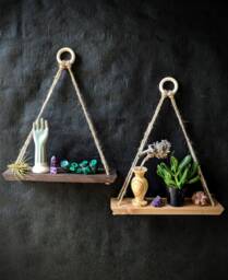 Hanging Shelf Hanging Shelf Geometric Wood Art Crystal Display Plank Shelving Wall Small Boho - thumbnail 1