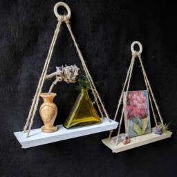 Hanging Shelf Hanging Shelf Geometric Wood Art Crystal Display Plank Shelving Wall Small Boho - thumbnail 3