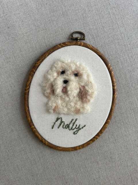 Custom Dog Portrait - Needle Felt Pet Keepsake Personalized Wall Art Handmade Gift- Mom Gift Memorial Embroidery - image 1