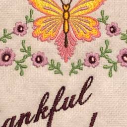 Thankful Grateful Embroidered Picture Frame, Wall Hanging Art, Butterfly, Pink Yellow, Machine Embroidered On Screen, Charred Pinewood Frame - thumbnail 3