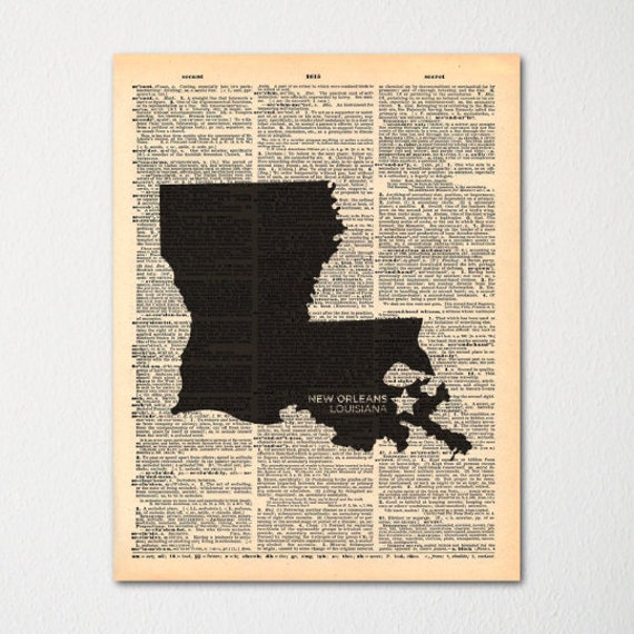 Louisiana Custom City-state Dictionary Art Print/Vintage Paper