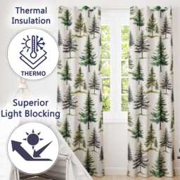 Watercolor Pine Tree Forest Evergreen Woodland Nature Seamless Pattern Readymade Eyelet Ring Top Thermal 100% Blackout Curtains - thumbnail 3