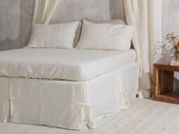 Linen Bed Skirt-Washed Linen Skirt - White Skirt With Pleated & Ties-Shabby Chic Bedskirt. Available in Any Sizes - thumbnail 1