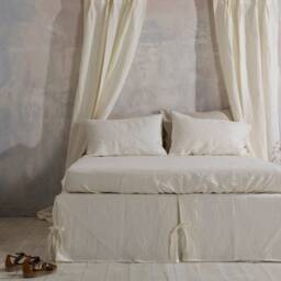 Linen Bed Skirt-Washed Linen Skirt - White Skirt With Pleated & Ties-Shabby Chic Bedskirt. Available in Any Sizes - thumbnail 2