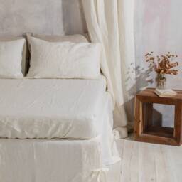 Linen Bed Skirt-Washed Linen Skirt - White Skirt With Pleated & Ties-Shabby Chic Bedskirt. Available in Any Sizes - thumbnail 3