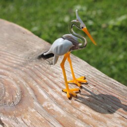 Glass Heron Bird Sculpture, Animals Glass, Art Blown Sculpture Made Of Glass, Ein Reiher - thumbnail 4