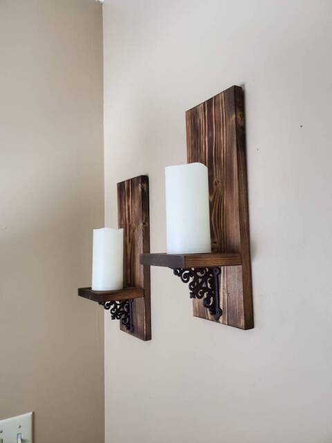 Rustic Wood Wall Sconces, Candle Holders, Farmhouse Decor, Set Of 2 - image 1