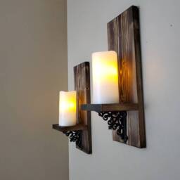Rustic Wood Wall Sconces, Candle Holders, Farmhouse Decor, Set Of 2 - thumbnail 2