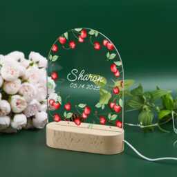 strawberry Baby Girl Night Light Personalized Nursery Decor - thumbnail 3