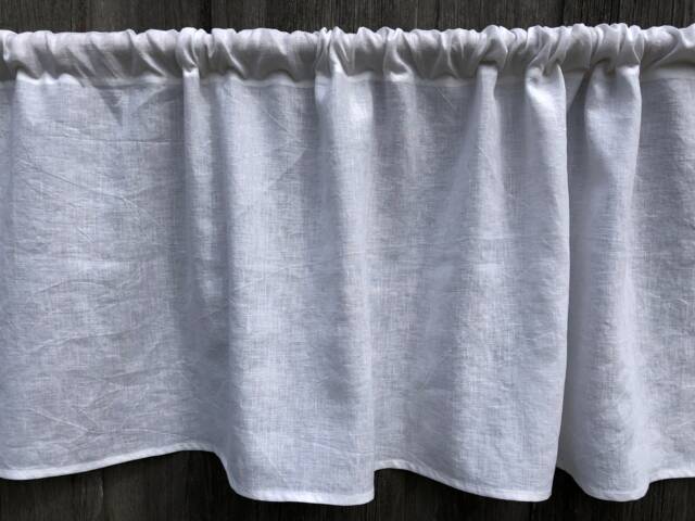 White Linen Curtain Panel Stone Wash Pocket Valance - image 1