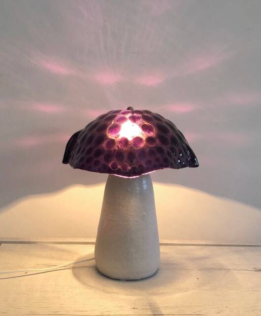 Mushroom Lamp in Murano Glass & Ceramic, Table Lamp, Purple Molten With Dots, Unique Piece Handmade Italy - image 1