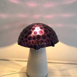 Mushroom Lamp in Murano Glass & Ceramic, Table Lamp, Purple Molten With Dots, Unique Piece Handmade Italy - thumbnail 4