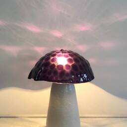 Mushroom Lamp in Murano Glass & Ceramic, Table Lamp, Purple Molten With Dots, Unique Piece Handmade Italy - thumbnail 3