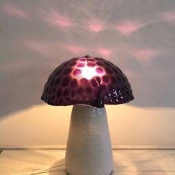 Mushroom Lamp in Murano Glass & Ceramic, Table Lamp, Purple Molten With Dots, Unique Piece Handmade Italy - thumbnail 2