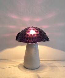 Mushroom Lamp in Murano Glass & Ceramic, Table Lamp, Purple Molten With Dots, Unique Piece Handmade Italy - thumbnail 1