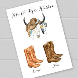 Personalised Country Themed Wedding Gift. Cowboy Boots Print For Anniversary Present. Couples Wall Art Country & Western Music Lovers - thumbnail 3