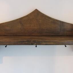 Church Pew Style Rustic Reclaimed Plank Wood Shelf Kitchen With Towel Hooks - thumbnail 3