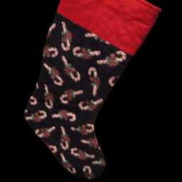 Christmas Stocking-Machine Quilted Candy Canes On Black Background W/Metallic-Red Cuff-Lining-Handmade - thumbnail 3