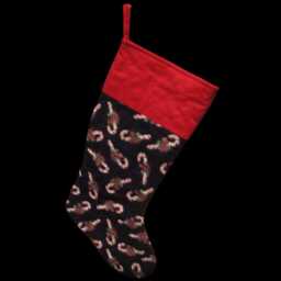 Christmas Stocking-Machine Quilted Candy Canes On Black Background W/Metallic-Red Cuff-Lining-Handmade