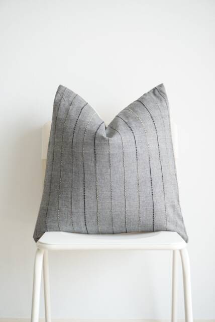 Gray Striped Woven Pillow Cover - image 1