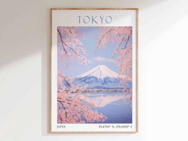 Tokyo Poster, Mount Fuji & Cherry Blossom Art, Landscape Print, Japan Travel Decor, Print - image 1