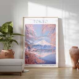 Tokyo Poster, Mount Fuji & Cherry Blossom Art, Landscape Print, Japan Travel Decor, Print - thumbnail 3