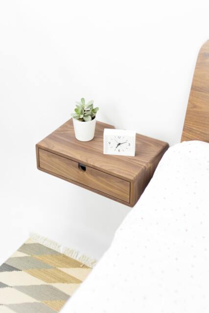 Floating Nightstand Bedside Table 1 Drawer in Solid Walnut Straight Forehead - image 1
