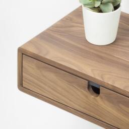 Floating Nightstand Bedside Table 1 Drawer in Solid Walnut Straight Forehead - thumbnail 2