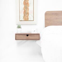Floating Nightstand Bedside Table 1 Drawer in Solid Walnut Straight Forehead - thumbnail 3
