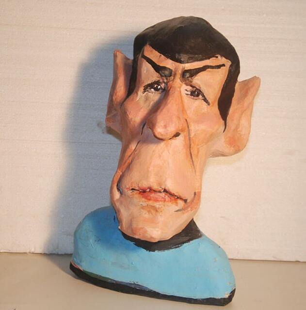 star Trek, Mr. Spock Sculpture, Handmade Paper Mache Figurine