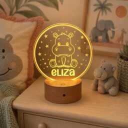 Personalised Hippo Night Light - Custom Name Kids Lamp Nursery Led Colour Changing Baby Room Decor Gift