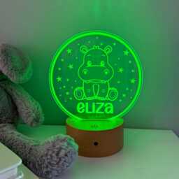 Personalised Hippo Night Light - Custom Name Kids Lamp Nursery Led Colour Changing Baby Room Decor Gift - thumbnail 3
