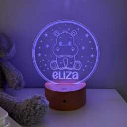 Personalised Hippo Night Light - Custom Name Kids Lamp Nursery Led Colour Changing Baby Room Decor Gift - thumbnail 4