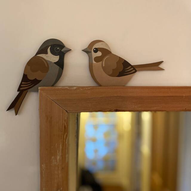 Hand Painted House Sparrow Couple To Sit On A Door Frame - image 1