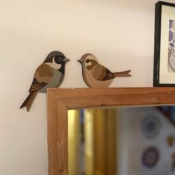 Hand Painted House Sparrow Couple To Sit On A Door Frame - thumbnail 2