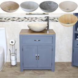 Grey Painted Vanity Unit - Oak Top Cabinet With Stone Basin Choice 502Gsbc - thumbnail 2
