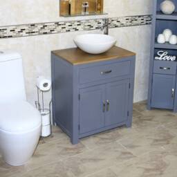 Grey Painted Vanity Unit - Oak Top Cabinet With Stone Basin Choice 502Gsbc - thumbnail 3