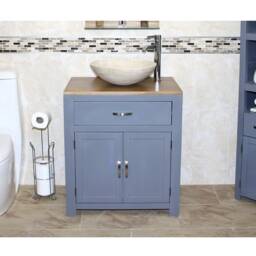 Grey Painted Vanity Unit - Oak Top Cabinet With Stone Basin Choice 502Gsbc - thumbnail 1