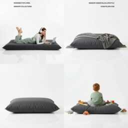 Bean Bag Dark Grey Floor Cushion Water Resistant Polyester Outdoor Pillow - thumbnail 3