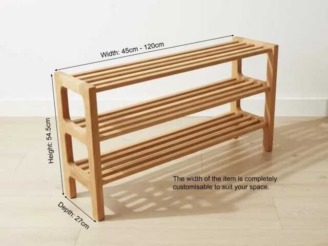 Handmade Scottish Oak Shoe Rack - 3 Tier Solid Wood Entryway Storage