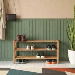 Handmade Scottish Oak Shoe Rack - 3 Tier Solid Wood Entryway Storage - thumbnail 2