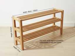 Handmade Scottish Oak Shoe Rack - 3 Tier Solid Wood Entryway Storage - thumbnail 1