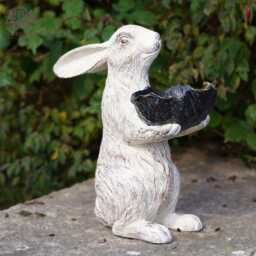 Large Hare Bird Feeder - Tall Bunny Rabbit Ornament Outdoor Garden Bath Statue - thumbnail 1