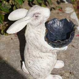 Large Hare Bird Feeder - Tall Bunny Rabbit Ornament Outdoor Garden Bath Statue - thumbnail 3