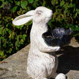 Large Hare Bird Feeder - Tall Bunny Rabbit Ornament Outdoor Garden Bath Statue - thumbnail 2