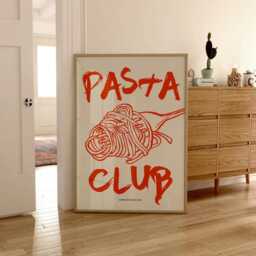 Pasta Club Print, Poster, Modern Dinning Room Art, Lover Gift, Kitchen Wall Retro Food Red 2577 - thumbnail 3