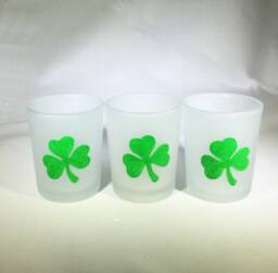Hand Painted Shamrock Votive Candle Holders - Set Of 3, St. Patrick's Day Decor