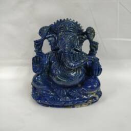 Lapis Lazuli Ganesha Statue, Handcarved Lord Ganesh Gemstone Figurine, Spiritual Gift For Pooja Altar - thumbnail 1