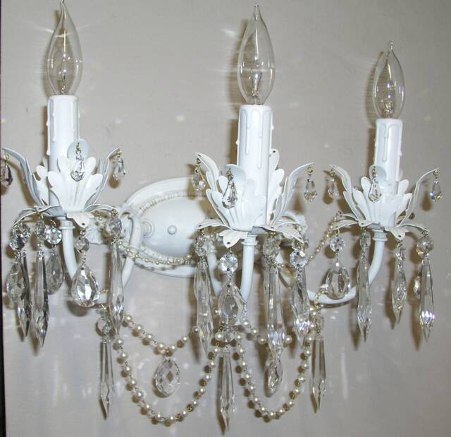 Shabby Chic 3 Light Wall Sconce Custom Made To Order Sconce, Any Color Finish & Crystals - image 1