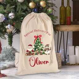 Personalised 100% Cotton Christmas Tree Special Delivery Santa Sack - Grandson, Granddaughter, Grandchild, Son, Daughter - thumbnail 3